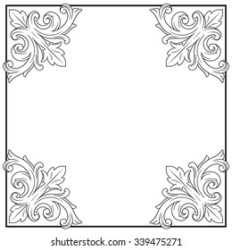 Vintage baroque frame scroll ornament engraving border floral retro pattern antique style acanthus foliage swirl decorative design element filigree calligraphy vector | damask - stock vector