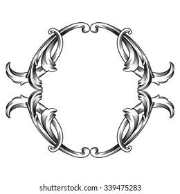 Vintage baroque frame scroll ornament engraving border floral retro pattern antique style acanthus foliage swirl decorative design element filigree calligraphy vector | damask - stock vector