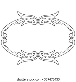 Vintage baroque frame scroll ornament engraving border floral retro pattern antique style acanthus foliage swirl decorative design element filigree calligraphy vector | damask - stock vector