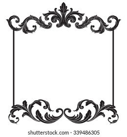 Vintage baroque frame scroll ornament engraving border floral retro pattern antique style acanthus foliage swirl decorative design element filigree calligraphy vector | damask - stock vector