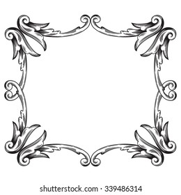 Vintage baroque frame scroll ornament engraving border floral retro pattern antique style acanthus foliage swirl decorative design element filigree calligraphy vector | damask - stock vector