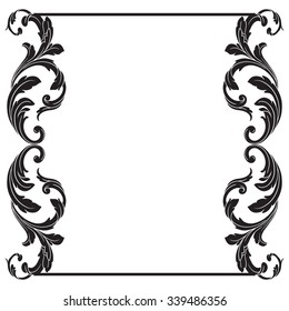 Vintage baroque frame scroll ornament engraving border floral retro pattern antique style acanthus foliage swirl decorative design element filigree calligraphy vector | damask - stock vector
