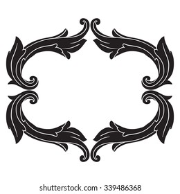 Vintage baroque frame scroll ornament engraving border floral retro pattern antique style acanthus foliage swirl decorative design element filigree calligraphy vector | damask - stock vector