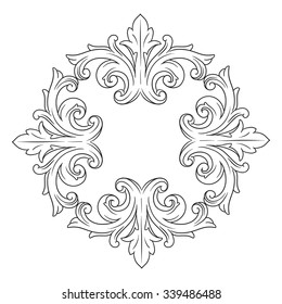 Vintage baroque frame scroll ornament engraving border floral retro pattern antique style acanthus foliage swirl decorative design element filigree calligraphy vector | damask - stock vector