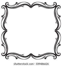 Vintage baroque frame scroll ornament engraving border floral retro pattern antique style acanthus foliage swirl decorative design element filigree calligraphy vector | damask - stock vector