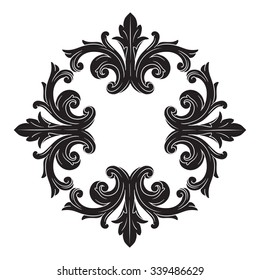Vintage baroque frame scroll ornament engraving border floral retro pattern antique style acanthus foliage swirl decorative design element filigree calligraphy vector | damask - stock vector