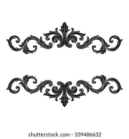 Vintage baroque frame scroll ornament engraving border floral retro pattern antique style acanthus foliage swirl decorative design element filigree calligraphy vector | damask - stock vector