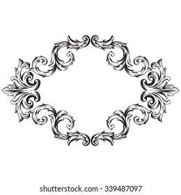 Vintage baroque frame scroll ornament engraving border floral retro pattern antique style acanthus foliage swirl decorative design element filigree calligraphy vector | damask - stock vector