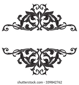 Vintage baroque frame scroll ornament engraving border floral retro pattern antique style acanthus foliage swirl decorative design element filigree calligraphy vector | damask - stock vector