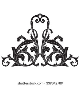 Vintage baroque frame scroll ornament engraving border floral retro pattern antique style acanthus foliage swirl decorative design element filigree calligraphy vector | damask - stock vector