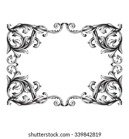 Vintage baroque frame scroll ornament engraving border floral retro pattern antique style acanthus foliage swirl decorative design element filigree calligraphy vector | damask - stock vector
