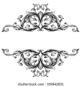 Vintage baroque frame scroll ornament engraving border floral retro pattern antique style acanthus foliage swirl decorative design element filigree calligraphy vector | damask - stock vector