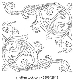 Vintage baroque frame scroll ornament engraving border floral retro pattern antique style acanthus foliage swirl decorative design element filigree calligraphy vector | damask - stock vector