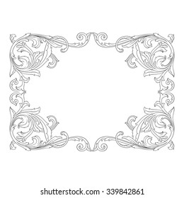 Vintage baroque frame scroll ornament engraving border floral retro pattern antique style acanthus foliage swirl decorative design element filigree calligraphy vector | damask - stock vector