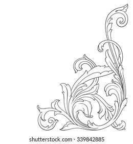 Vintage baroque frame scroll ornament engraving border floral retro pattern antique style acanthus foliage swirl decorative design element filigree calligraphy vector | damask - stock vector
