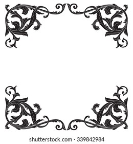 Vintage baroque frame scroll ornament engraving border floral retro pattern antique style acanthus foliage swirl decorative design element filigree calligraphy vector | damask - stock vector