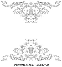 Vintage baroque frame scroll ornament engraving border floral retro pattern antique style acanthus foliage swirl decorative design element filigree calligraphy vector | damask - stock vector