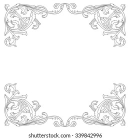 Vintage baroque frame scroll ornament engraving border floral retro pattern antique style acanthus foliage swirl decorative design element filigree calligraphy vector | damask - stock vector