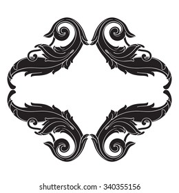 Vintage baroque frame scroll ornament engraving border floral retro pattern antique style acanthus foliage swirl decorative design element filigree calligraphy vector | damask - stock vector