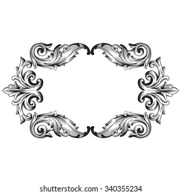 Vintage baroque frame scroll ornament engraving border floral retro pattern antique style acanthus foliage swirl decorative design element filigree calligraphy vector | damask - stock vector