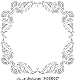 Vintage baroque frame scroll ornament engraving border floral retro pattern antique style acanthus foliage swirl decorative design element filigree calligraphy vector | damask - stock vector