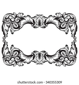 Vintage baroque frame scroll ornament engraving border floral retro pattern antique style acanthus foliage swirl decorative design element filigree calligraphy vector | damask - stock vector