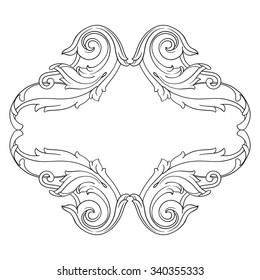 Vintage baroque frame scroll ornament engraving border floral retro pattern antique style acanthus foliage swirl decorative design element filigree calligraphy vector | damask - stock vector