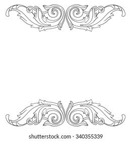 Vintage baroque frame scroll ornament engraving border floral retro pattern antique style acanthus foliage swirl decorative design element filigree calligraphy vector | damask - stock vector