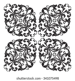 Vintage baroque frame scroll ornament engraving border floral retro pattern antique style acanthus foliage swirl decorative design element filigree calligraphy vector | damask - stock vector
