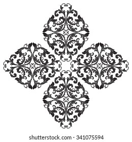 Vintage baroque frame scroll ornament engraving border floral retro pattern antique style acanthus foliage swirl decorative design element filigree calligraphy vector | damask - stock vector