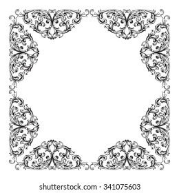Vintage baroque frame scroll ornament engraving border floral retro pattern antique style acanthus foliage swirl decorative design element filigree calligraphy vector | damask - stock vector