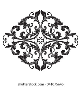 Vintage baroque frame scroll ornament engraving border floral retro pattern antique style acanthus foliage swirl decorative design element filigree calligraphy vector | damask - stock vector