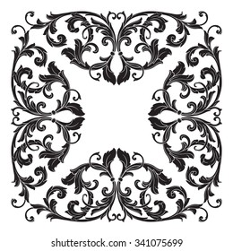 Vintage baroque frame scroll ornament engraving border floral retro pattern antique style acanthus foliage swirl decorative design element filigree calligraphy vector | damask - stock vector