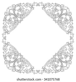 Vintage baroque frame scroll ornament engraving border floral retro pattern antique style acanthus foliage swirl decorative design element filigree calligraphy vector | damask - stock vector