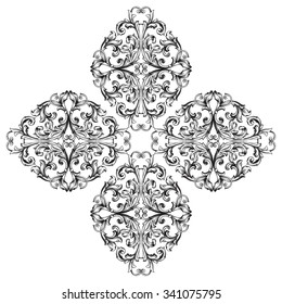 Vintage baroque frame scroll ornament engraving border floral retro pattern antique style acanthus foliage swirl decorative design element filigree calligraphy vector | damask - stock vector