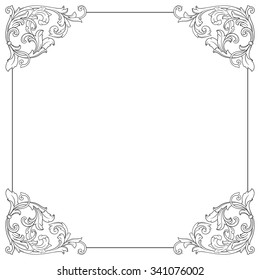 Vintage baroque frame scroll ornament engraving border floral retro pattern antique style acanthus foliage swirl decorative design element filigree calligraphy vector | damask - stock vector