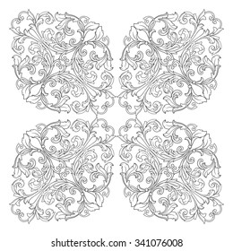 Vintage baroque frame scroll ornament engraving border floral retro pattern antique style acanthus foliage swirl decorative design element filigree calligraphy vector | damask - stock vector