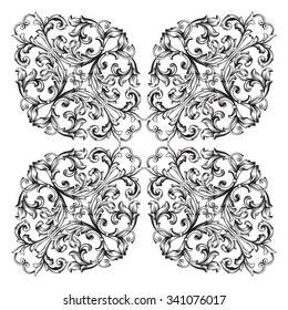 Vintage baroque frame scroll ornament engraving border floral retro pattern antique style acanthus foliage swirl decorative design element filigree calligraphy vector | damask - stock vector
