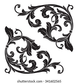 Vintage baroque frame scroll ornament engraving border floral retro pattern antique style acanthus foliage swirl decorative design element filigree calligraphy vector | damask - stock vector
