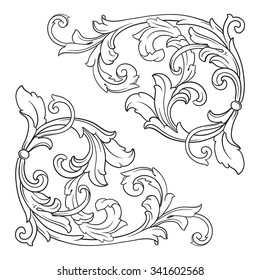 Baroque Engraving Leaf Scroll Retro Foliage Stock Vector (Royalty Free ...