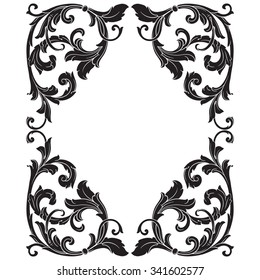Vintage baroque frame scroll ornament engraving border floral retro pattern antique style acanthus foliage swirl decorative design element filigree calligraphy vector | damask - stock vector