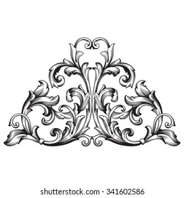 Vintage baroque frame scroll ornament engraving border floral retro pattern antique style acanthus foliage swirl decorative design element filigree calligraphy vector | damask - stock vector