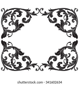 Vintage baroque frame scroll ornament engraving border floral retro pattern antique style acanthus foliage swirl decorative design element filigree calligraphy vector | damask - stock vector