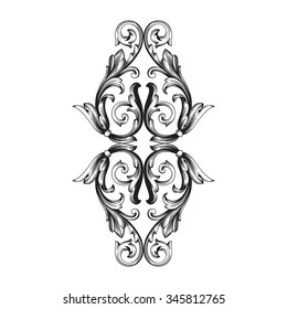 Vintage baroque frame scroll ornament engraving border floral retro pattern antique style acanthus foliage swirl decorative design element filigree calligraphy vector