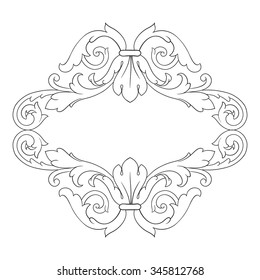 Vintage baroque frame scroll ornament engraving border floral retro pattern antique style acanthus foliage swirl decorative design element filigree calligraphy vector