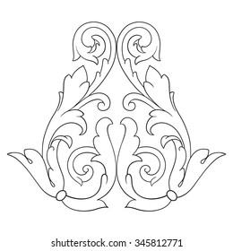 Vintage baroque frame scroll ornament engraving border floral retro pattern antique style acanthus foliage swirl decorative design element filigree calligraphy vector