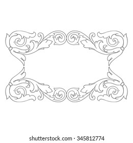 Vintage baroque frame scroll ornament engraving border floral retro pattern antique style acanthus foliage swirl decorative design element filigree calligraphy vector