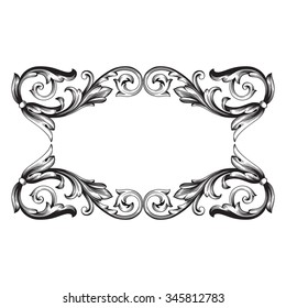 Vintage baroque frame scroll ornament engraving border floral retro pattern antique style acanthus foliage swirl decorative design element filigree calligraphy vector