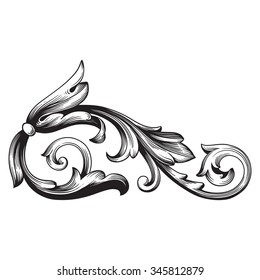 Vintage baroque frame scroll ornament engraving border floral retro pattern antique style acanthus foliage swirl decorative design element filigree calligraphy vector