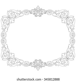 Vintage baroque frame scroll ornament engraving border floral retro pattern antique style acanthus foliage swirl decorative design element filigree calligraphy vector